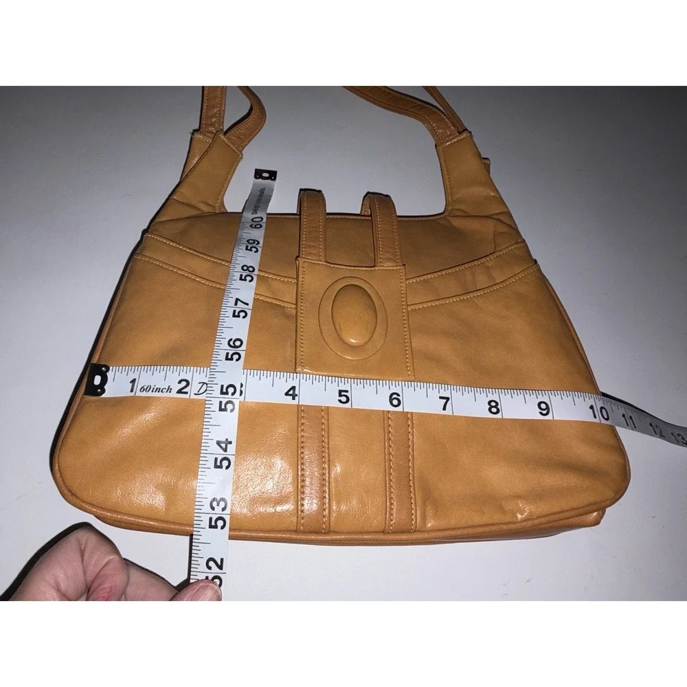 VTG 70s Florentino Yellow Mid Century Triple Pocket  Kiss Lock Clasp Leather EUC